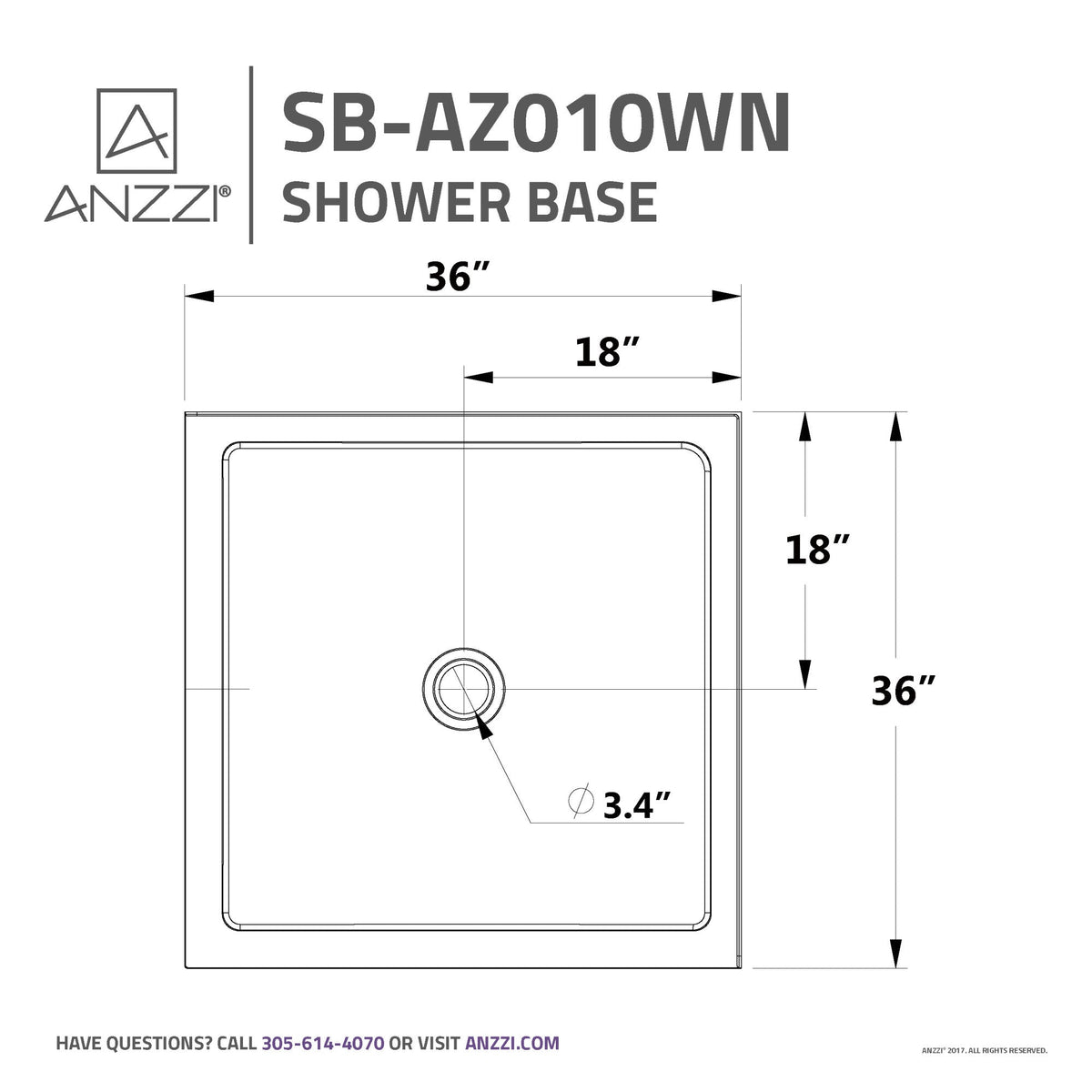 Valley Base Series 38 in. L x 38 in. W Corner Shower Shower Pan Base with Center Drain in Glossy White Marine Acrylic