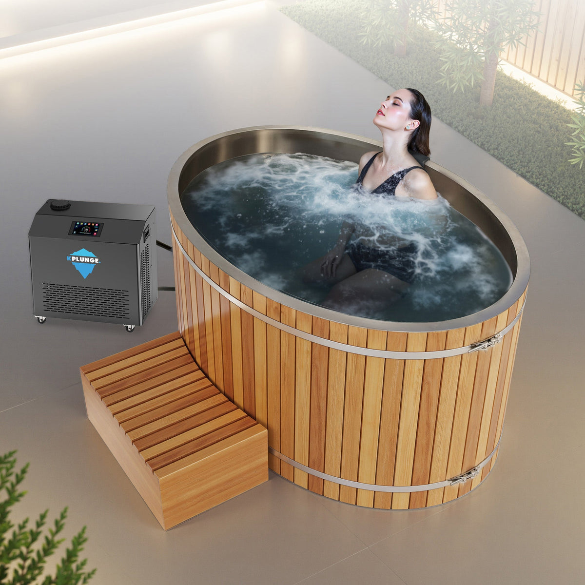 Cold Plunge Tub, 2 Person Jet Cedar Natural Finish