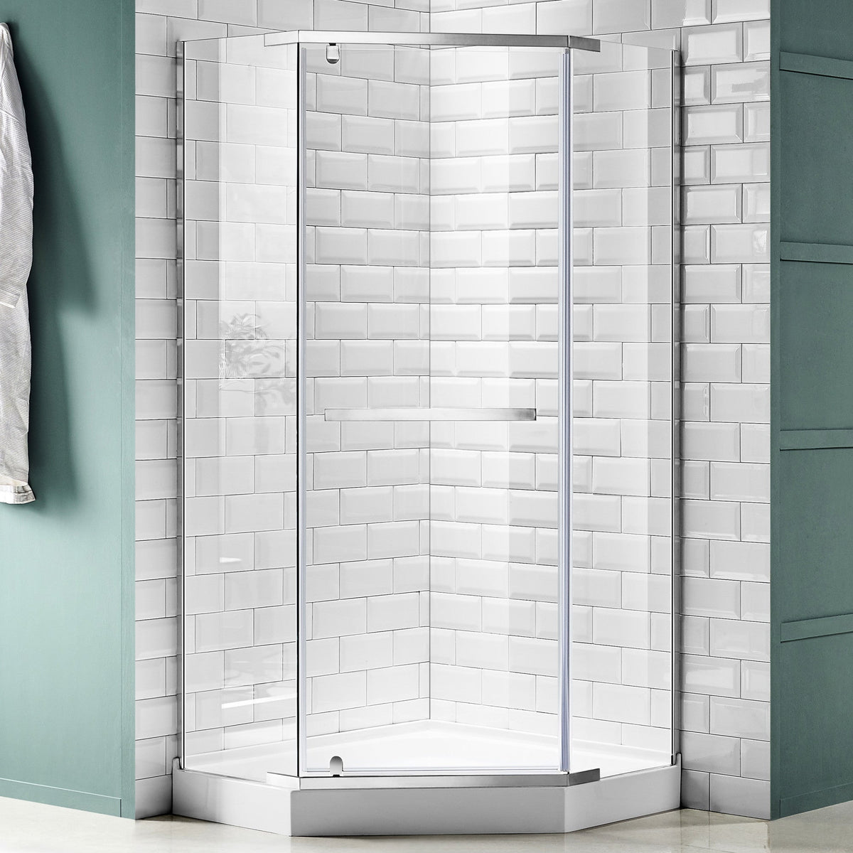 Castle Series 49 in. x 72 in. H Pivot Semi-Frameless Shower Door with Tsunami Guard Tempered Glass