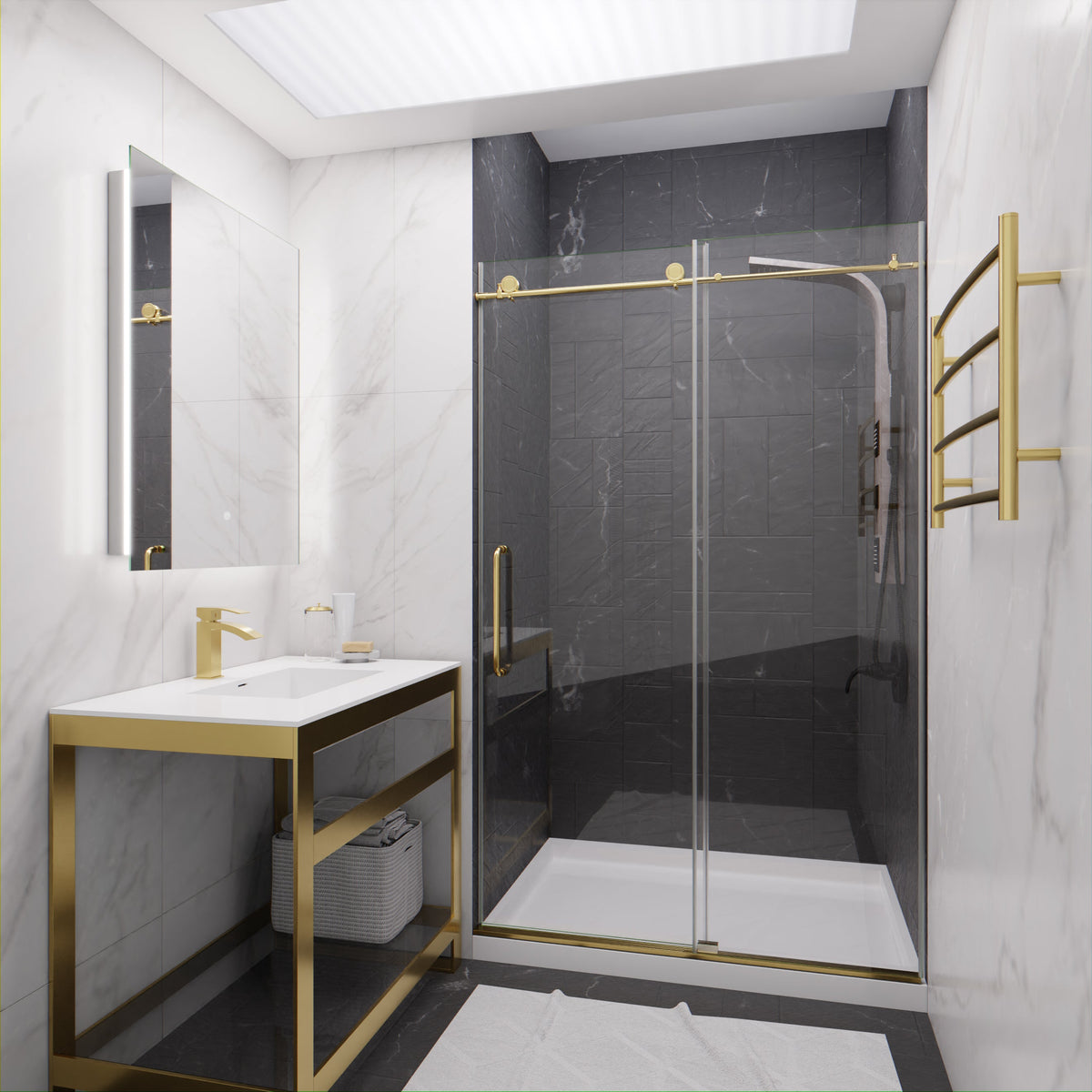Madam Series 44 to 48 in. x 76 in. Sliding Frameless Shower Door with Tsunami Guard Tempered Glass