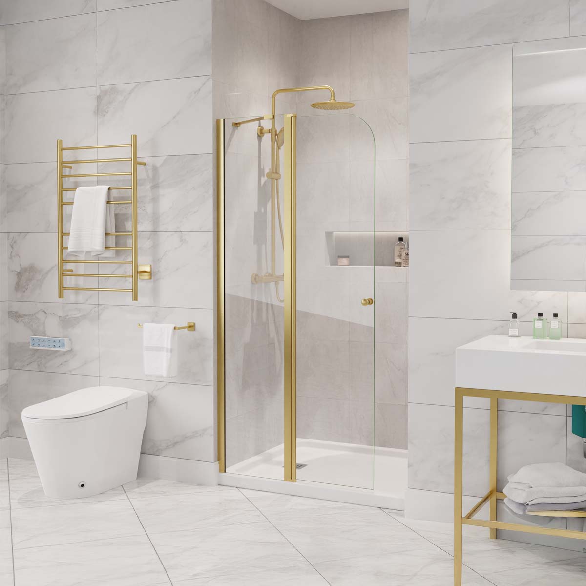 Romance Series 34 in. x 72 in. H Hinged Frameless Shower Door with Tsunami Guard Tempered Glass