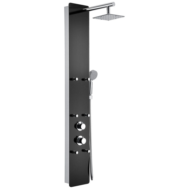 Melody 59 in. 6-Jetted Full Body Shower Panel System with Heavy Rain Shower and Spray Wand in Black Deco-Glass