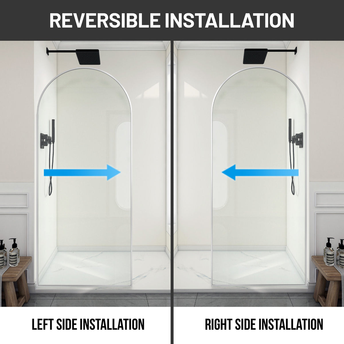 Ember Series 34 in. x 78 in Framed Arch Fixed Shower Screen Door with 8mm Tempered Clear or Fluted Glass