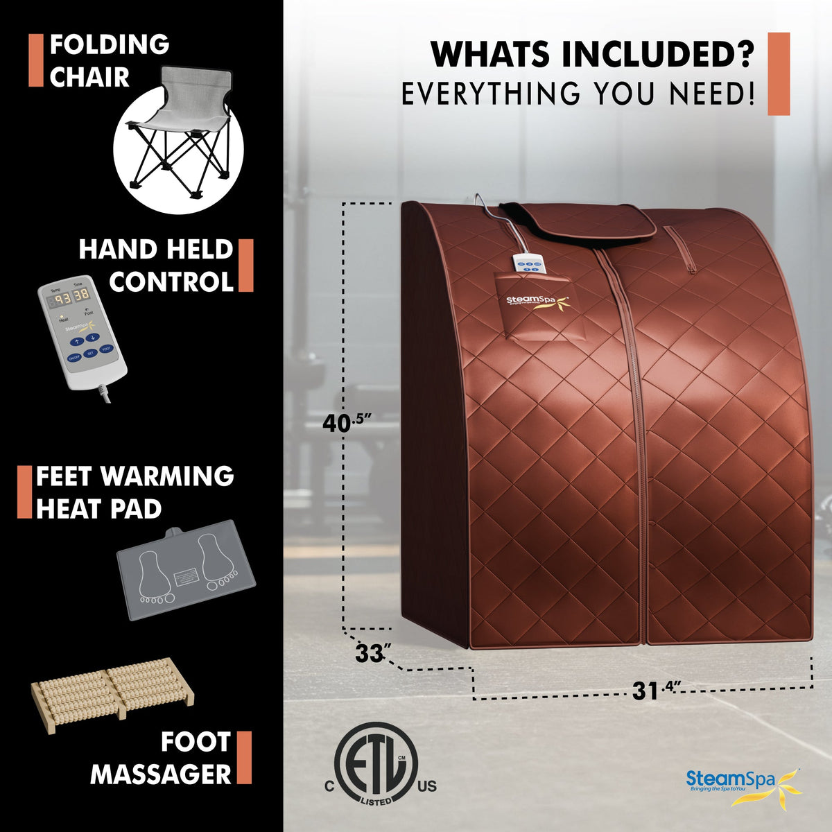 Portable Sauna, 1 Person Indoor PP Chair Brown