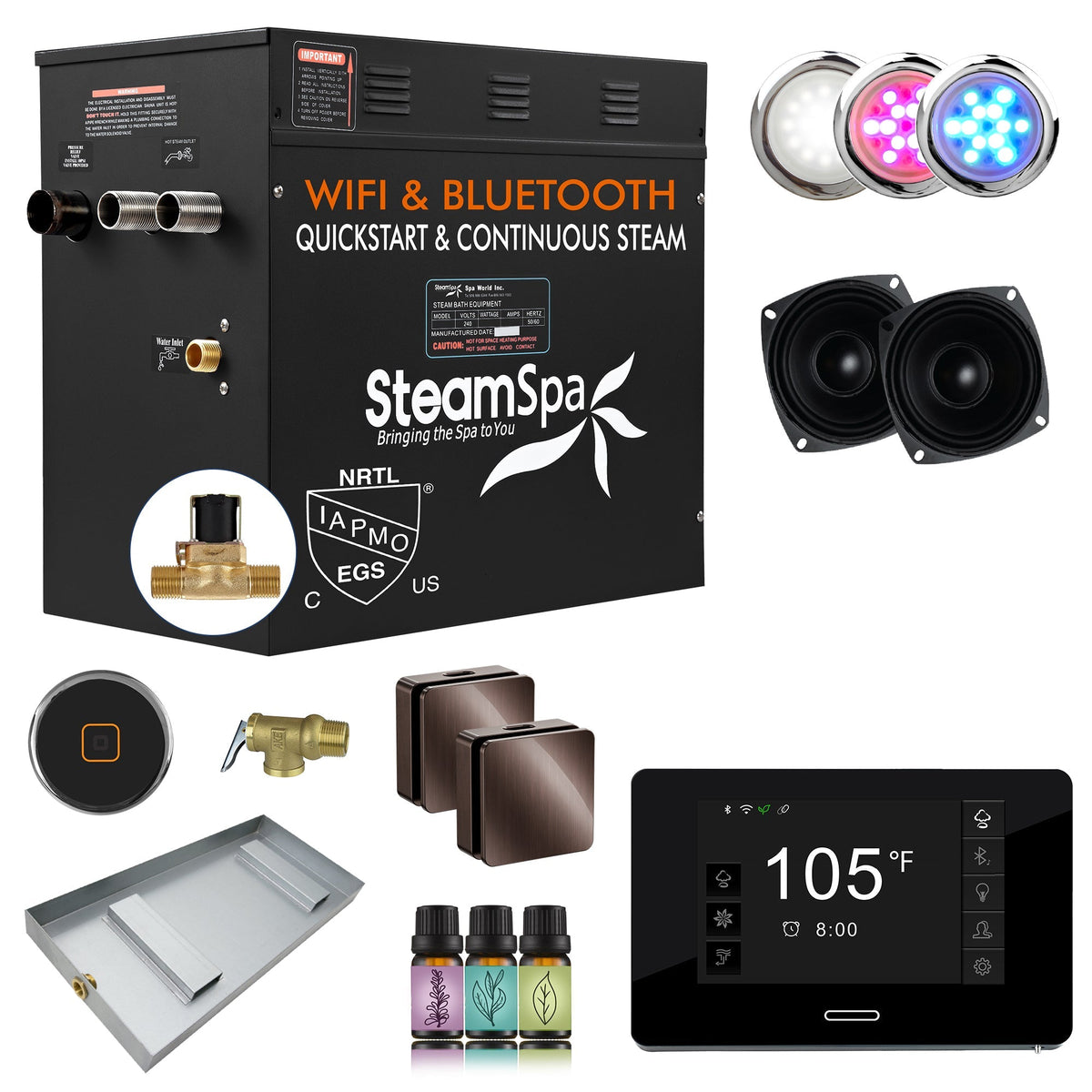 Steam Shower Generator, Full Package, Black New Square with Heads