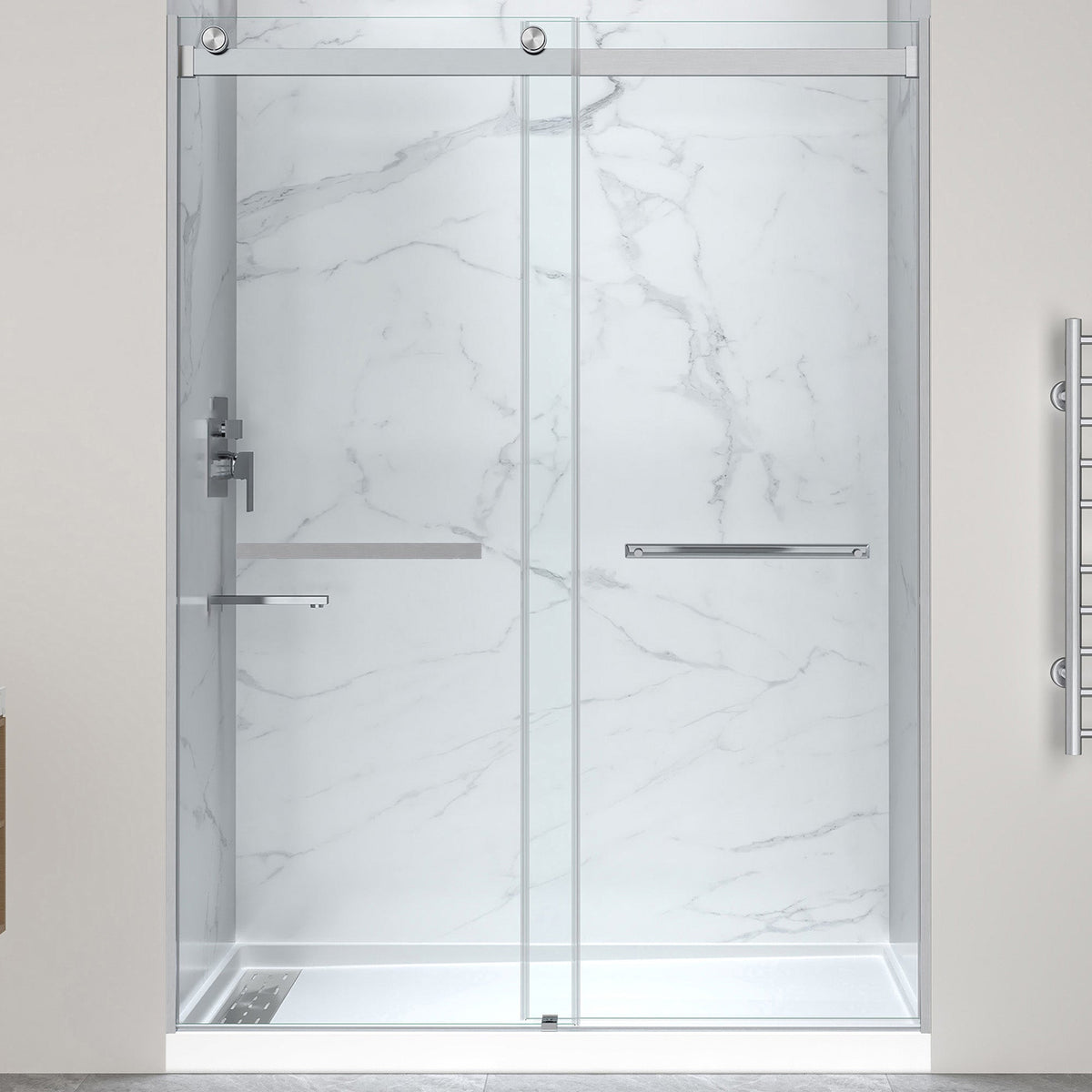 60 x 30 Frameless Shower Door, Pan Only, Kahn Alcove Sliding Combo