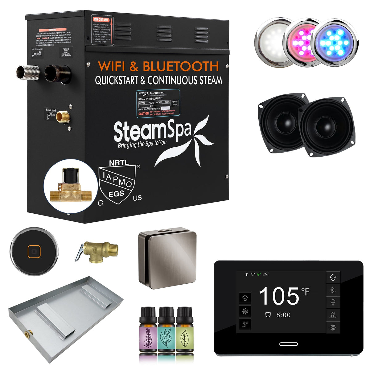 Steam Shower Generator, Full Package, Black New Square with Heads