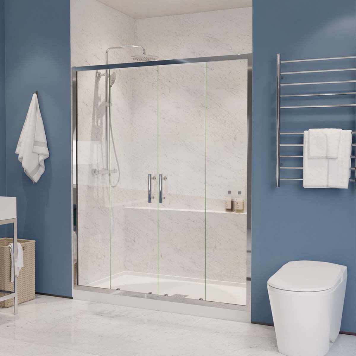 60 x 70 Framed Shower Door, Romance Sliding Tsunami Guard Clear Glass