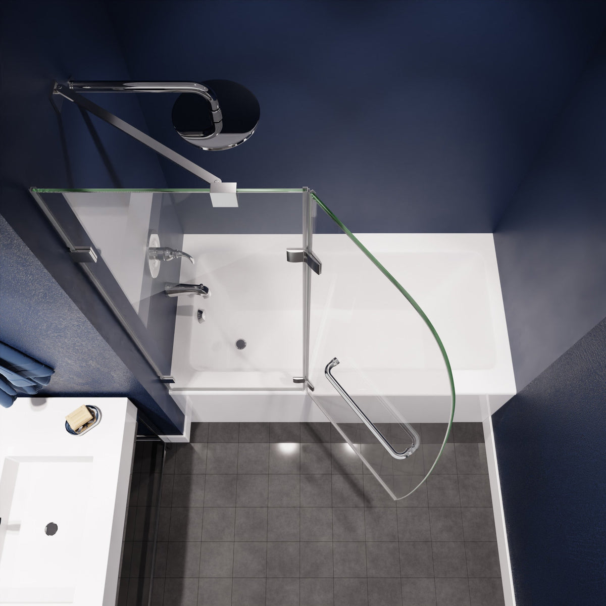 48 x 58 Tub Shower Door, Herald Frameless Hinged Clear