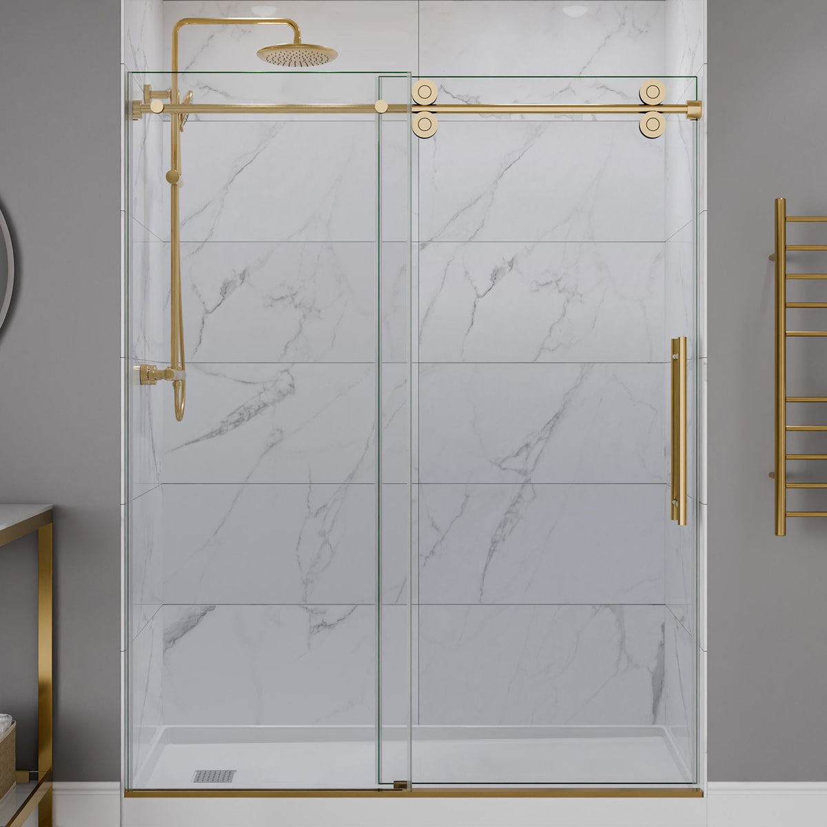 ANZZI 60 in. x 76 in. Frameless Sliding Shower Door, 3/8" TSUNAMI GUARD Glass, Exposed Rollers and RHINO ALLOY Hardware