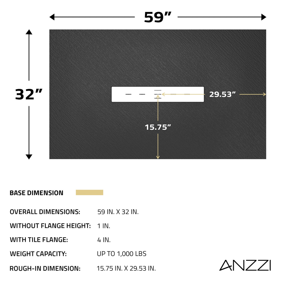 59 x 32 Shower Base, Center Drain, Pan Only ADA Compliant
