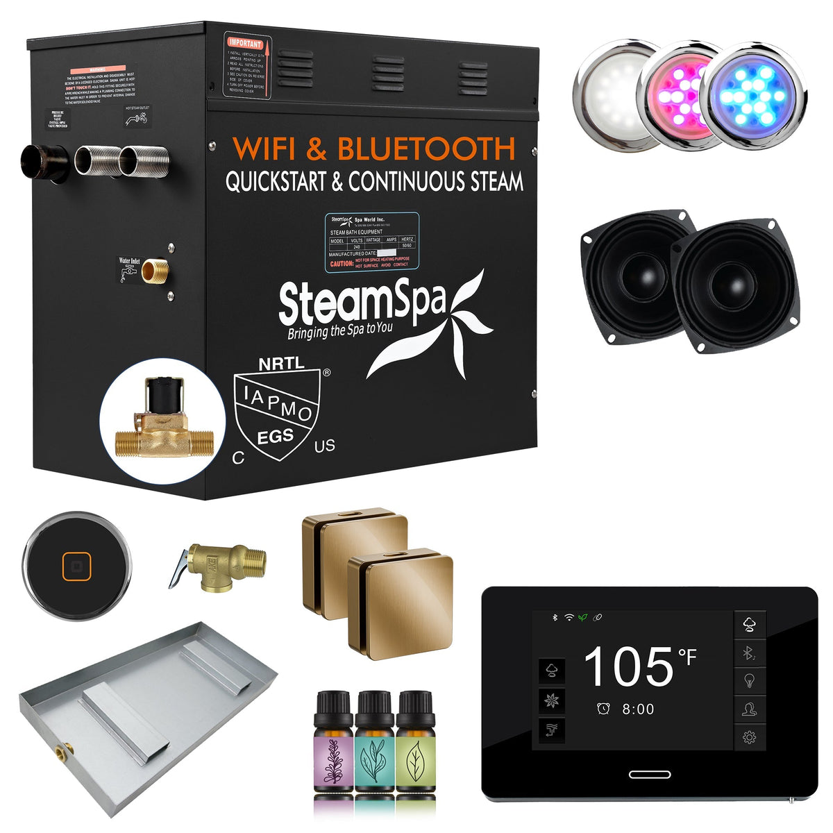 Steam Shower Generator, Full Package, Black New Square with Heads