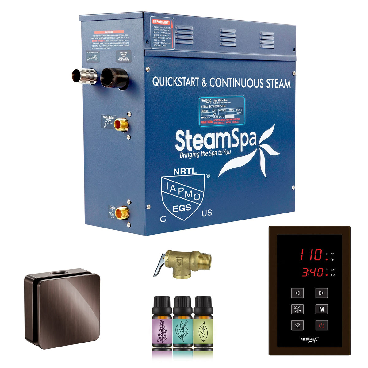 Steam Shower Generator, Full Package, Oasis New Square with Heads