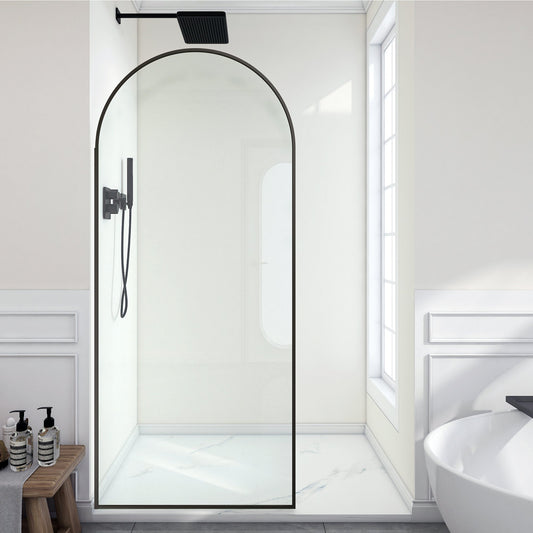 34 x 78 Framed Shower Door, Ember Arch Fixed Screen