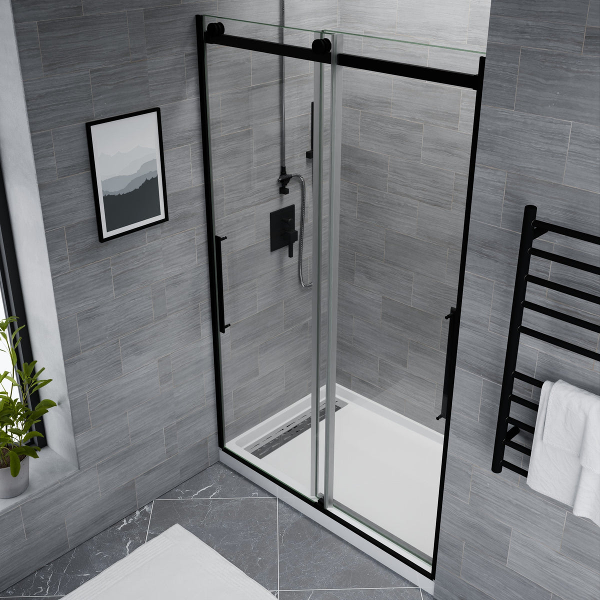 48 x 76 Frameless Shower Door, Stellar Sliding Tsunami Guard