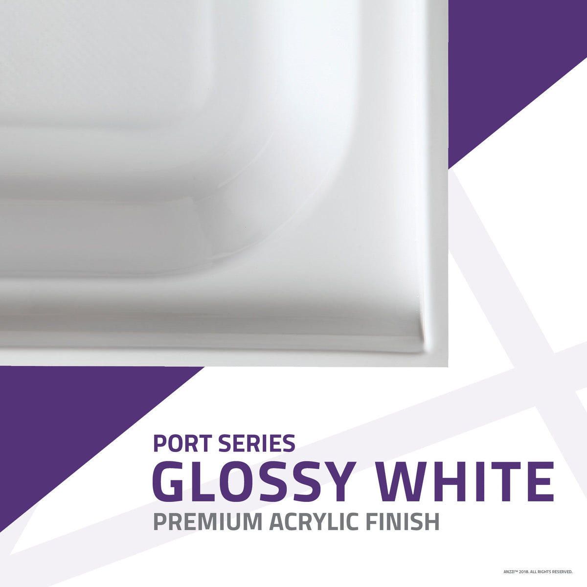 48 x 36 Shower Base, Pan Only, ANZZI Port Corner Durable High-Gloss White