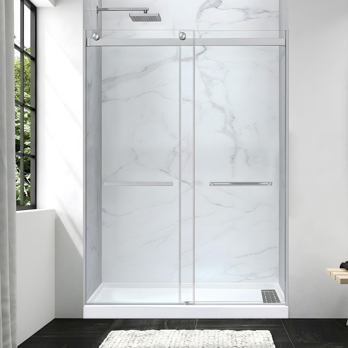 60 x 32 Frameless Shower Door, Pan Only, Kahn Alcove Sliding Combo