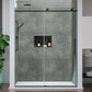Mountain 60 in x 76 in. Reversible Frameless Sliding Deco-Glass Shower Door with Soft-Close System - Multiple Finishes