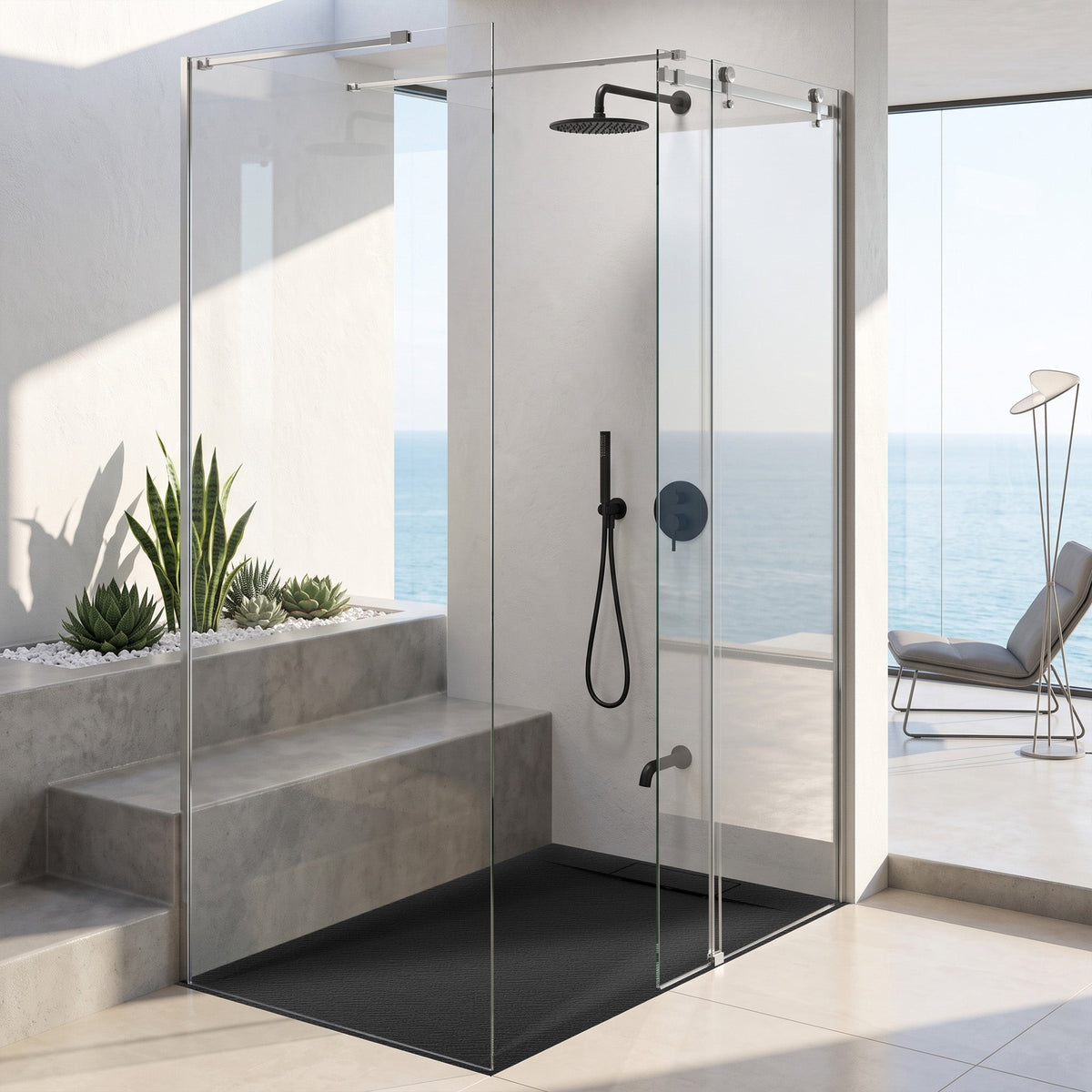 59 x 32 Shower Base, Pan Only, Barrier Free Curbless Black ADA Compliant