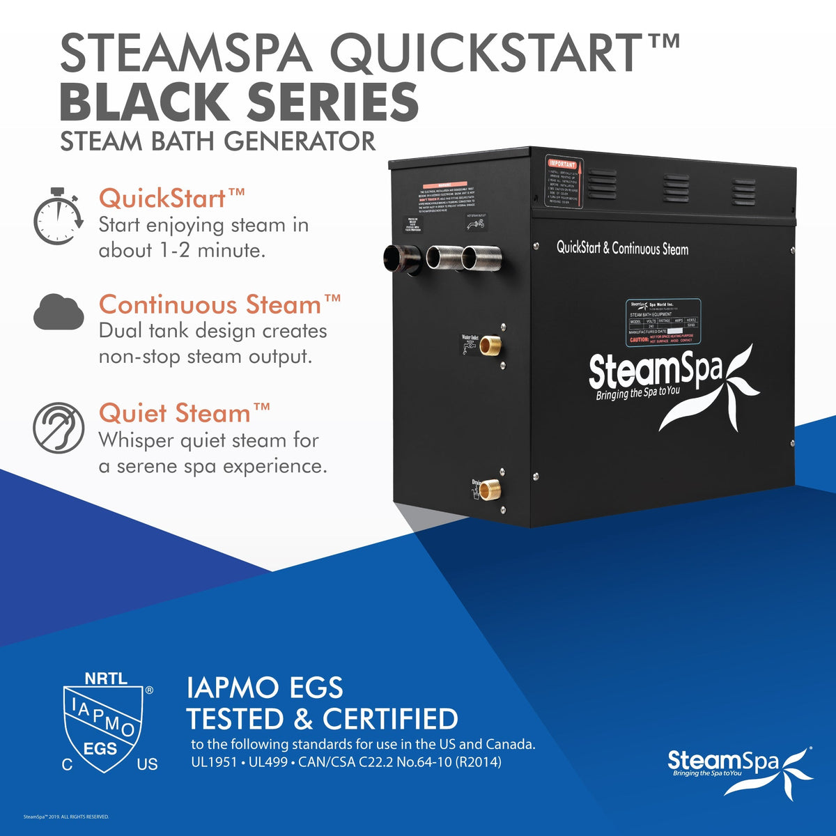 Steam Shower Generator, Full Package, Black Deluxe Series