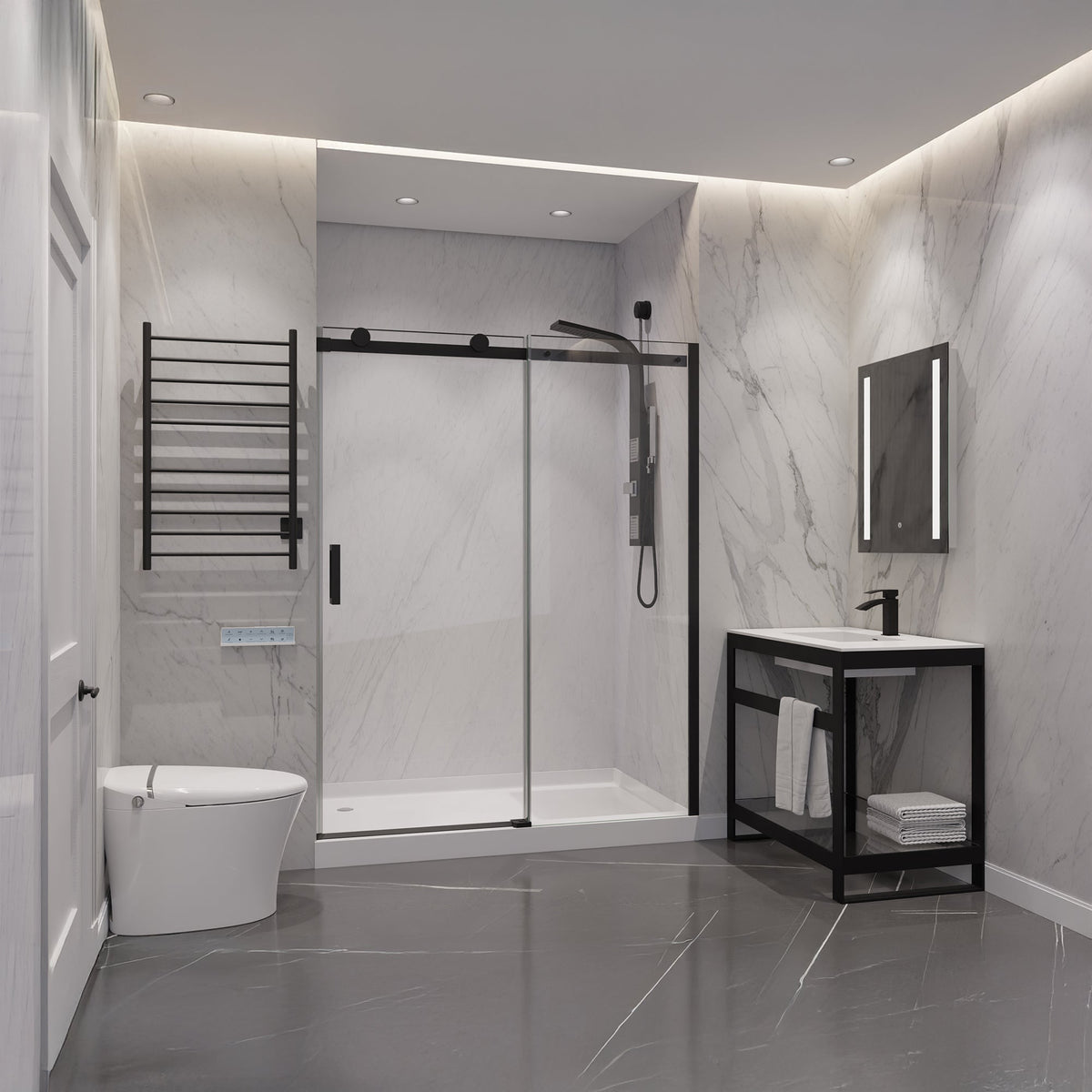 48 x 76 Frameless Shower Door, Rhodes Sliding Tsunami Guard