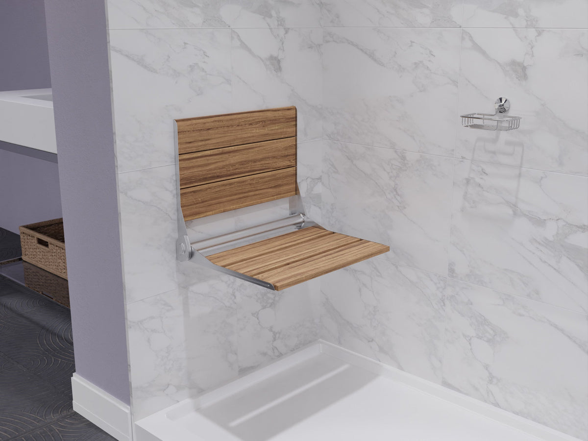 17 x 17 Shower Seat, ANZZI Saxon Folding Teak Wall Mount