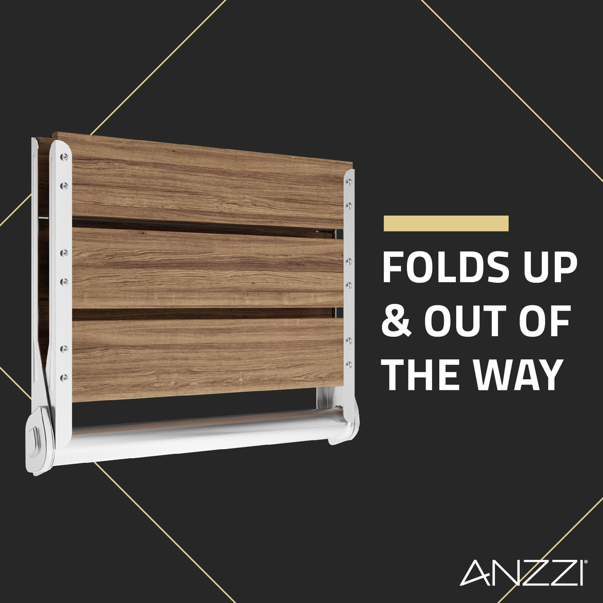 17 x 17 Shower Seat, ANZZI Saxon Folding Teak Wall Mount