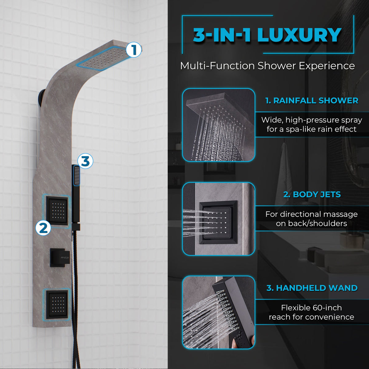 Shower Panel, Aura Jetted Full Body