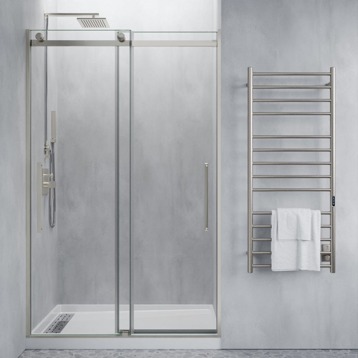 60 x 76 Frameless Shower Door, Stellar Sliding Tsunami Guard