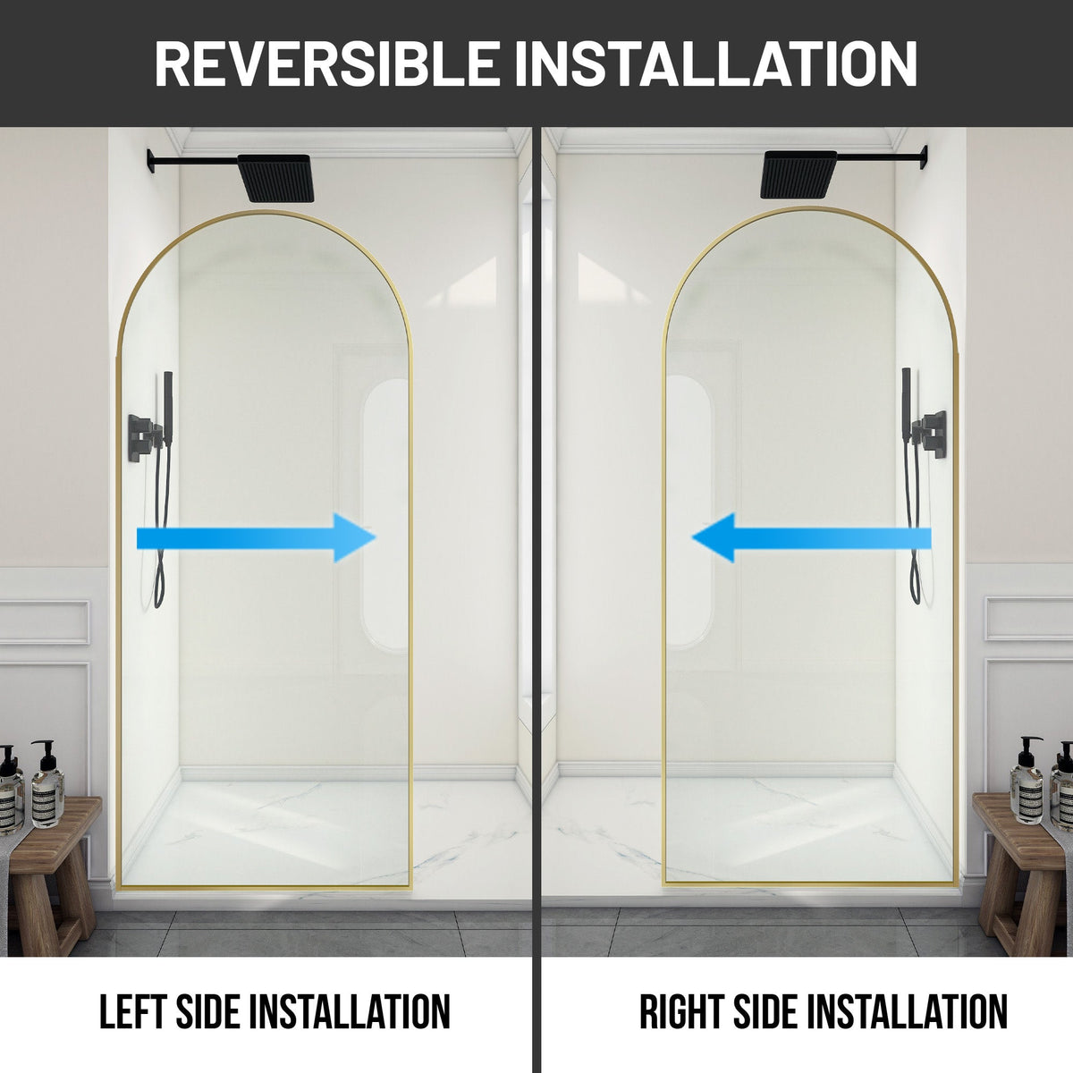 Ember Series 34 in. x 78 in Framed Arch Fixed Shower Screen Door with 8mm Tempered Clear or Fluted Glass