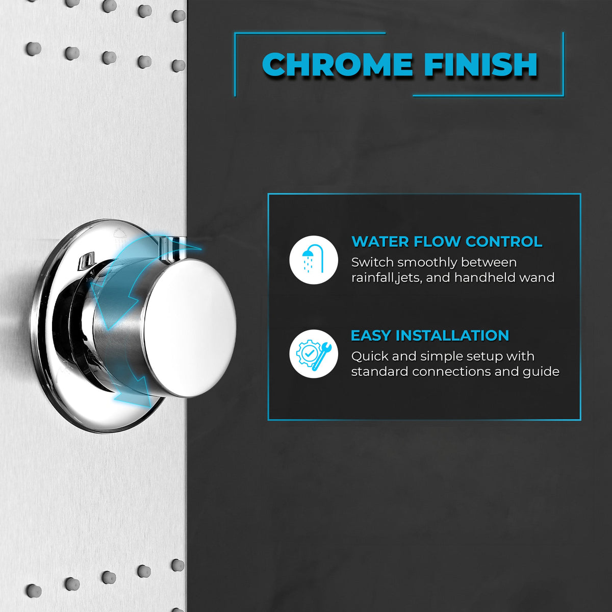 Coastal Series 44 in. 2-Jetted Full Body Shower Tower System with Rainfall Showerhead and Spray Wand in Brushed Steel