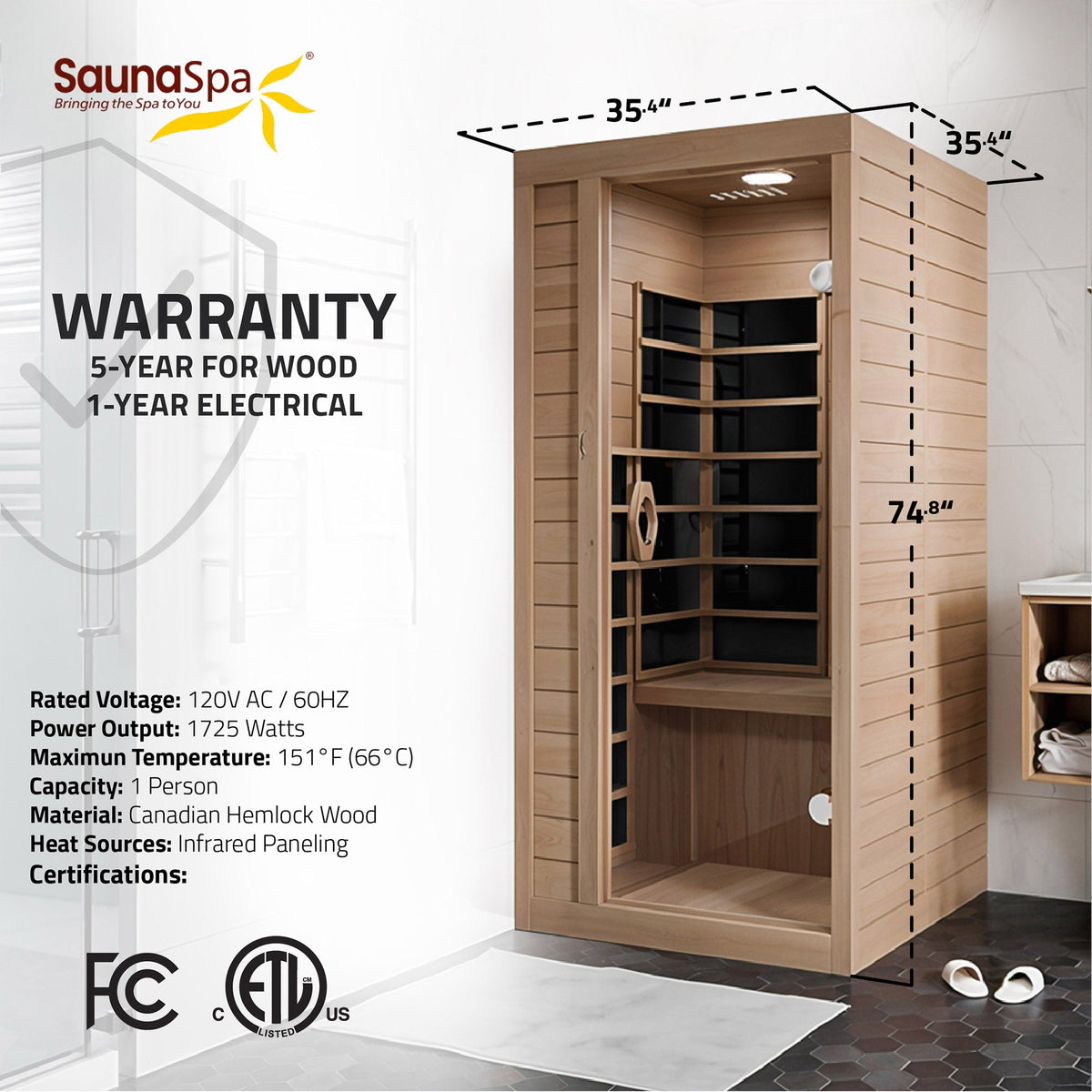 Infrared Sauna, Lucia Person Indoor Hemlock