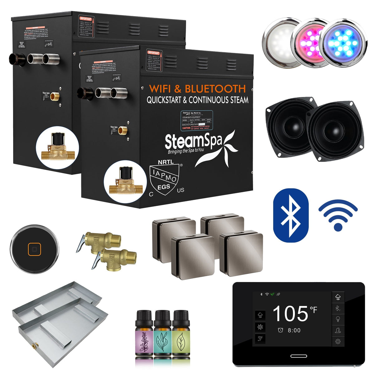 Steam Shower Generator, Full Package, Black New Square with Heads