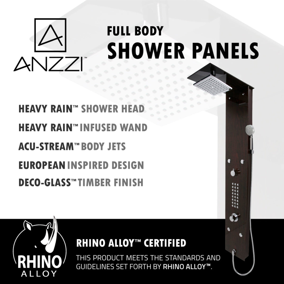 Shower Panel, Rite Jetted Full Body Style Deco-Glass