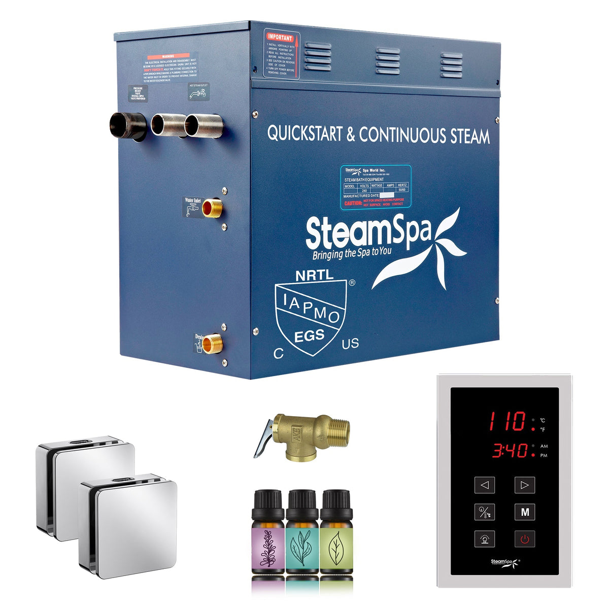 Steam Shower Generator, Full Package, Oasis New Square with Heads
