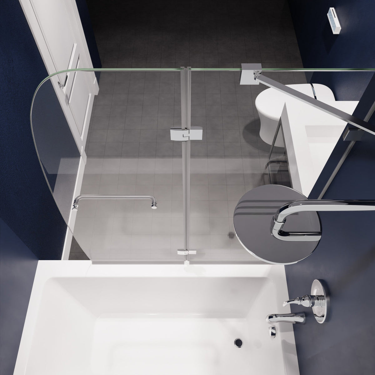 48 x 58 Tub Shower Door, Herald Frameless Hinged Clear Tsunami Guard
