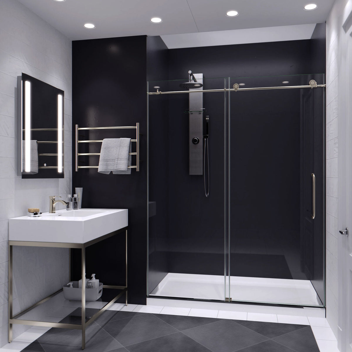 54 x 76 Frameless Shower Door, Madam Sliding Tempered Clear