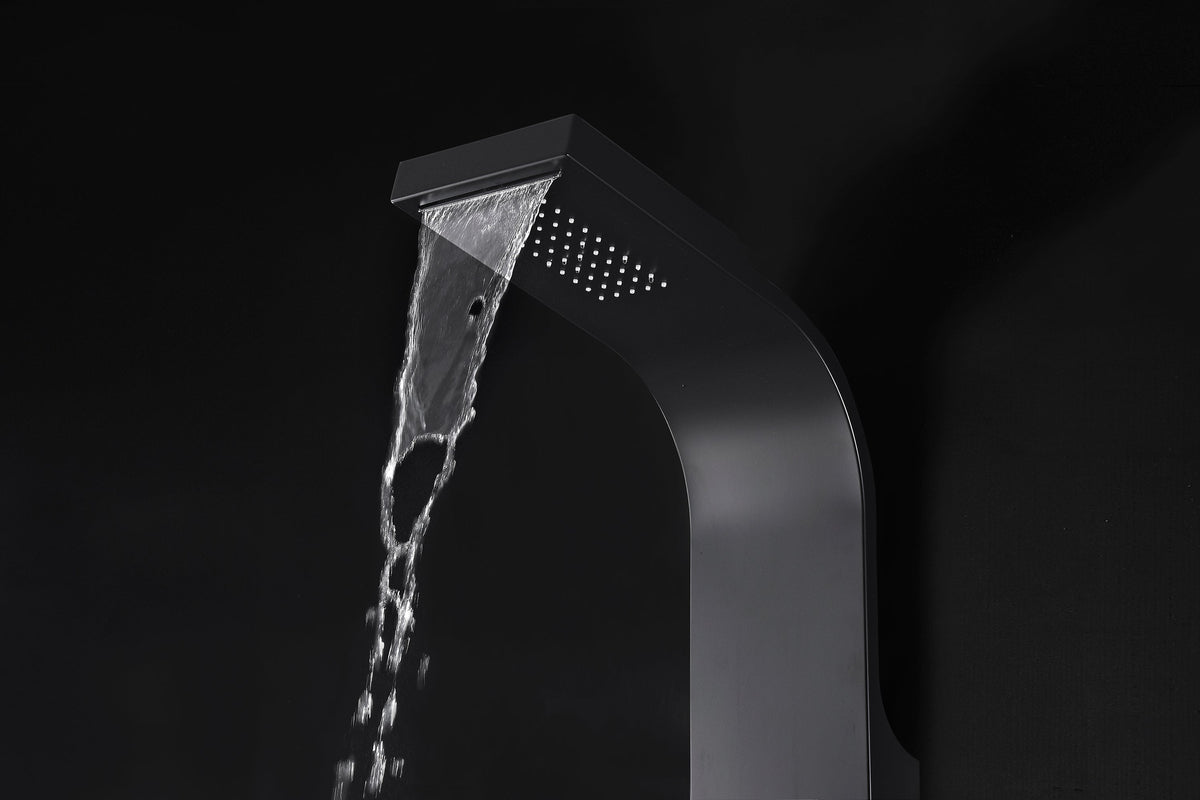 LEVEL Series 66 in. 3-Jetted Full Body Shower Panel System with Heavy Rain Shower and Body Jets and Spray Wand in Black