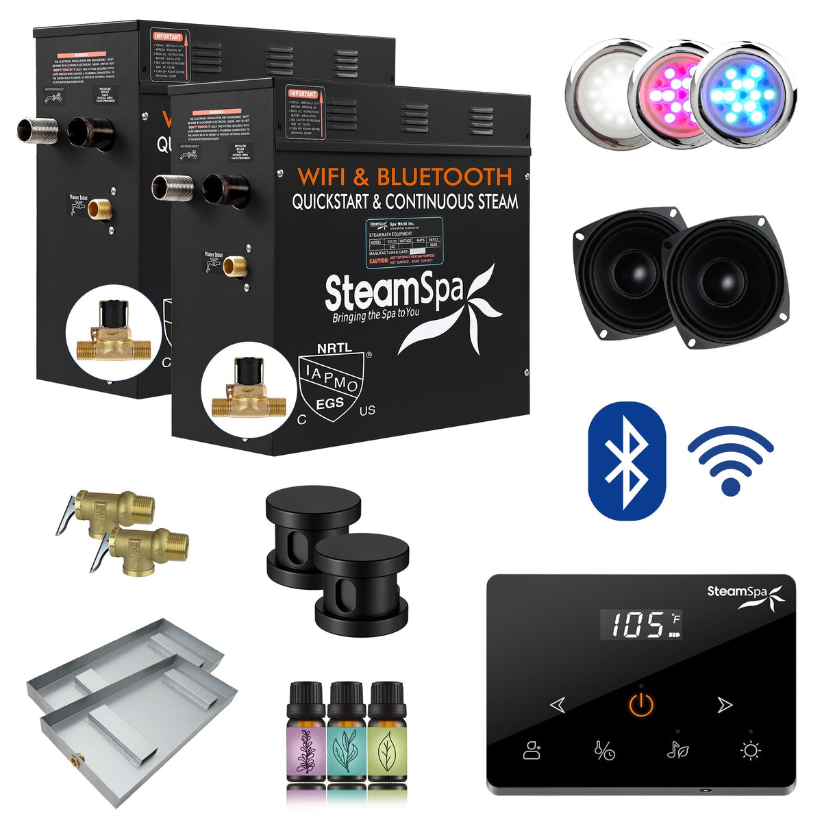 Steam Shower Generator, Full Package, Black Wireless Series