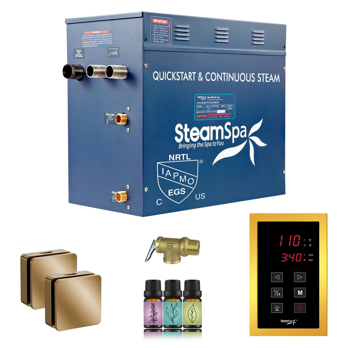 Steam Shower Generator, Full Package, Oasis New Square with Heads
