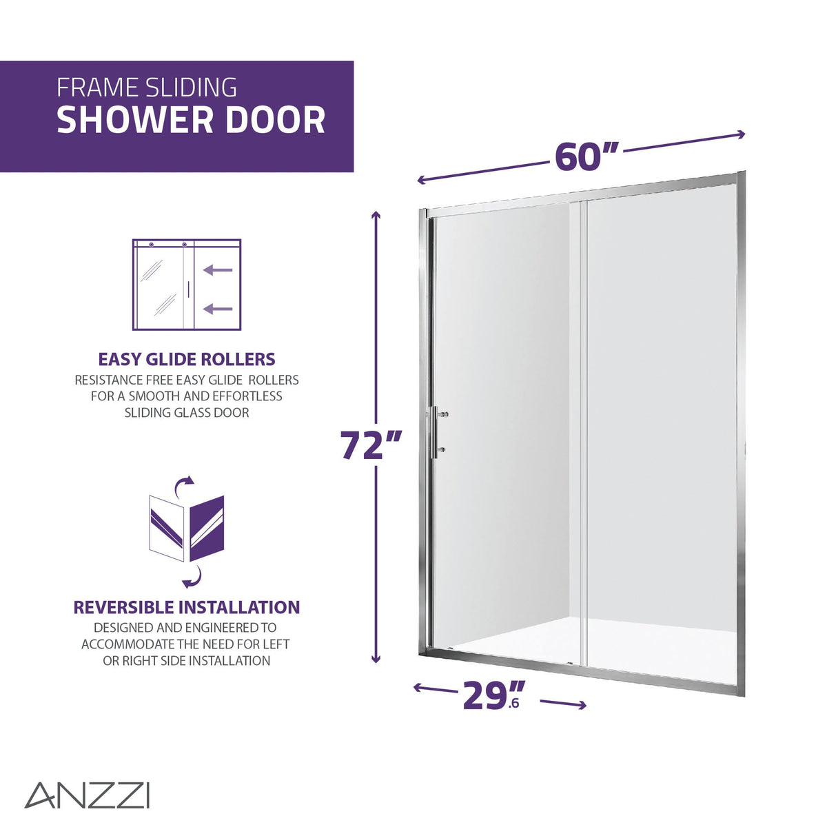Halberd Series 59 to 60 in. x 72 in. Sliding Framed Shower Door with Tsunami Guard Tempered Glass