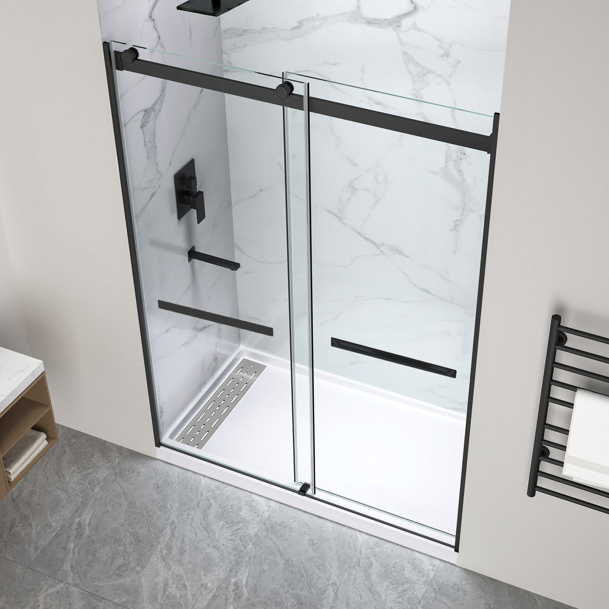 60 x 30 Frameless Shower Door, Pan Only, Kahn Alcove Sliding Combo