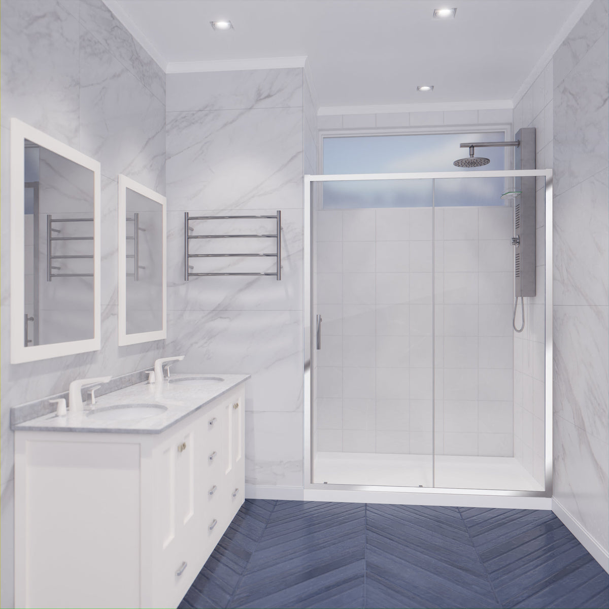 Halberd Series 47 to 48 in. x 72 in. Sliding Framed Shower Door  with Tsunami Guard Tempered Glass