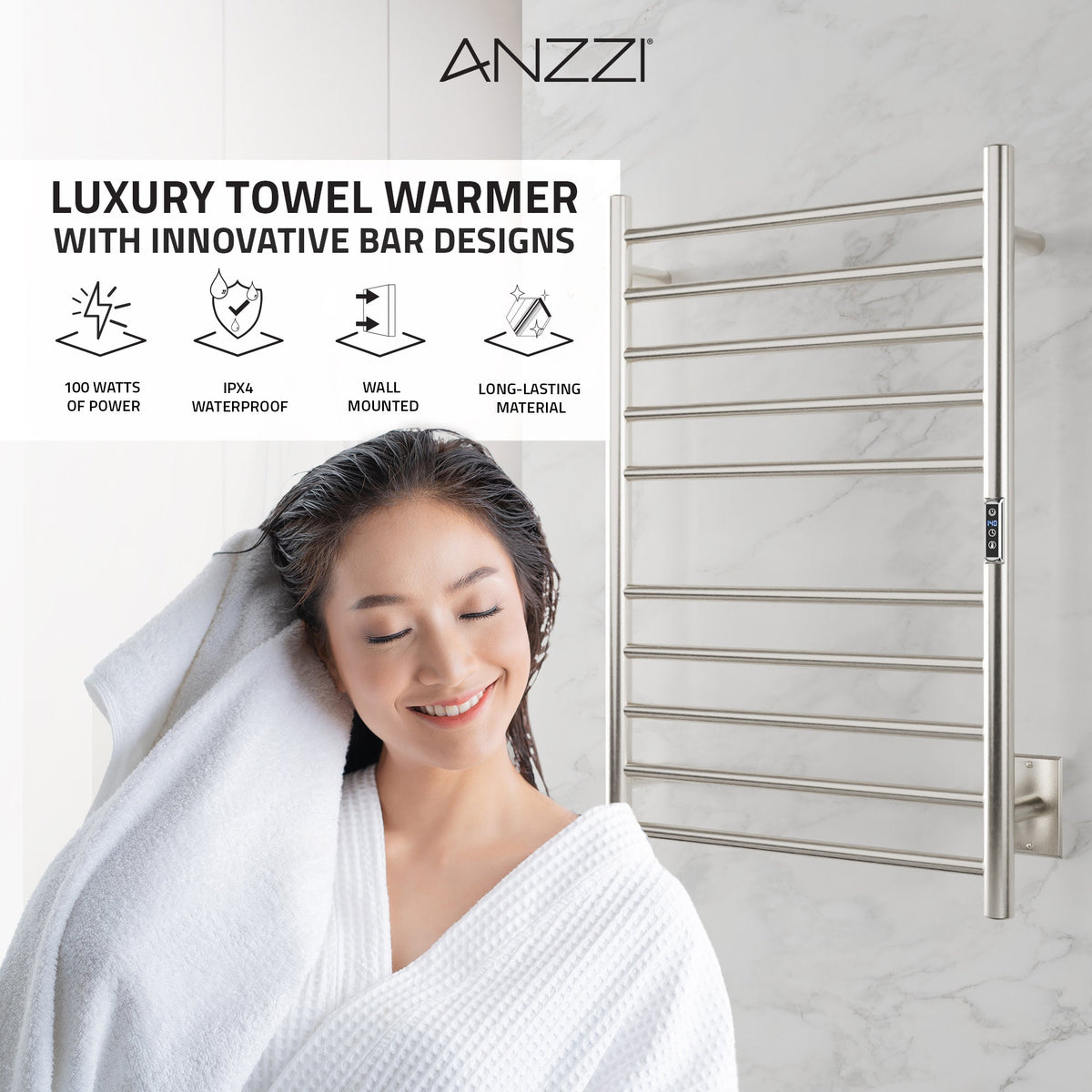 Towel Warmer, ANZZI Crete Bar Mounted