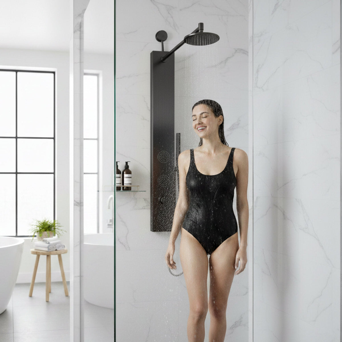 Beverly Series 43 in. 3-Jetted Shower Tower with Heavy Rain Shower and Body Jets and Spray Wand