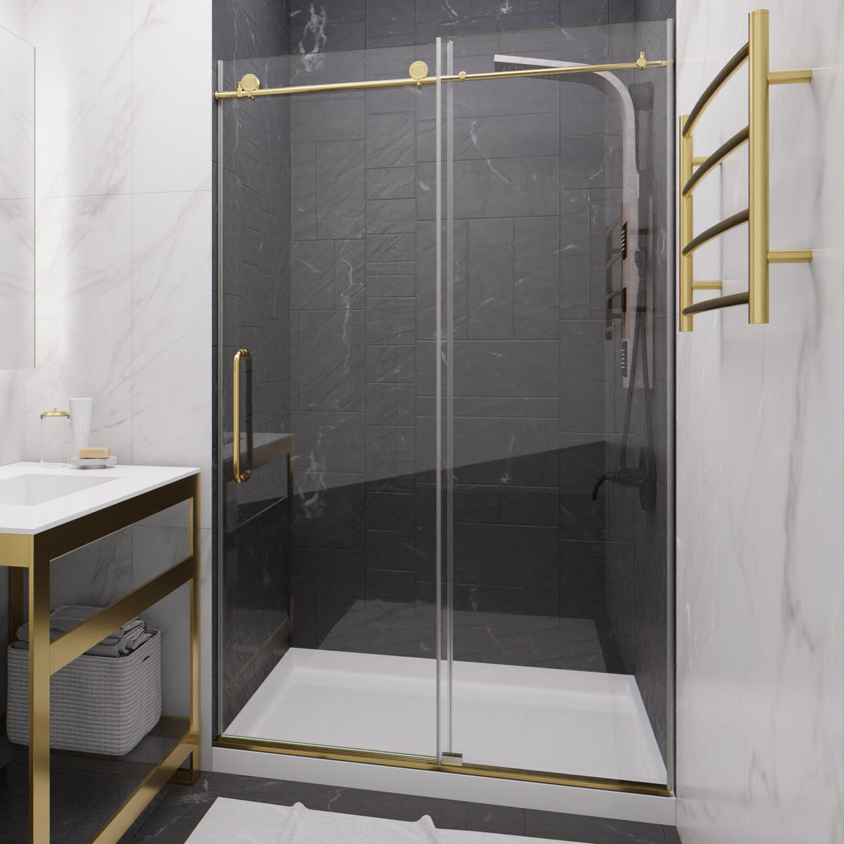 Madam Series 44 to 48 in. x 76 in. Sliding Frameless Shower Door with Tsunami Guard Tempered Glass