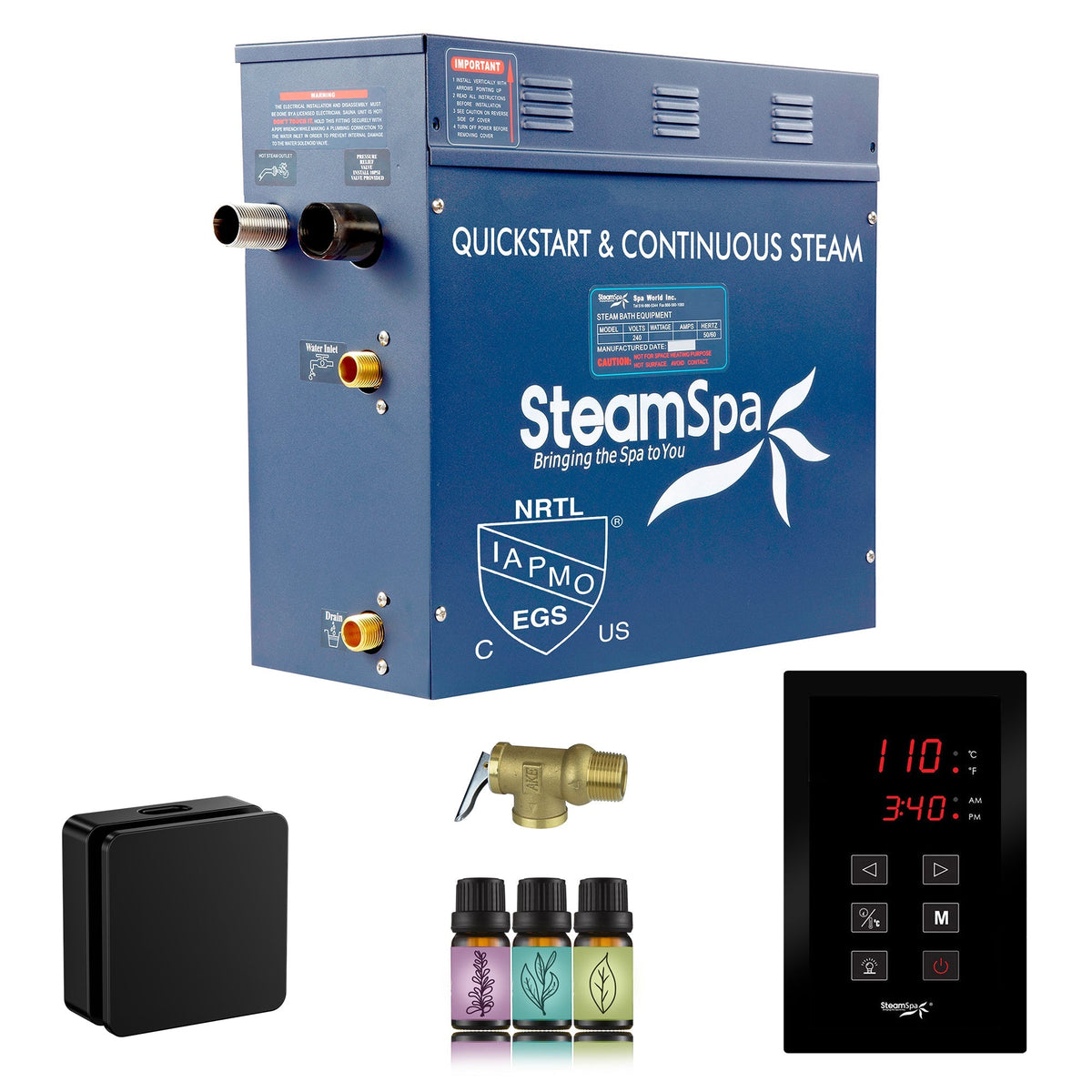 Steam Shower Generator, Full Package, Oasis New Square with Heads