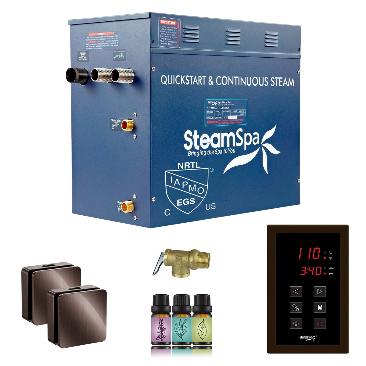 Steam Shower Generator, Full Package, Oasis New Square with Heads