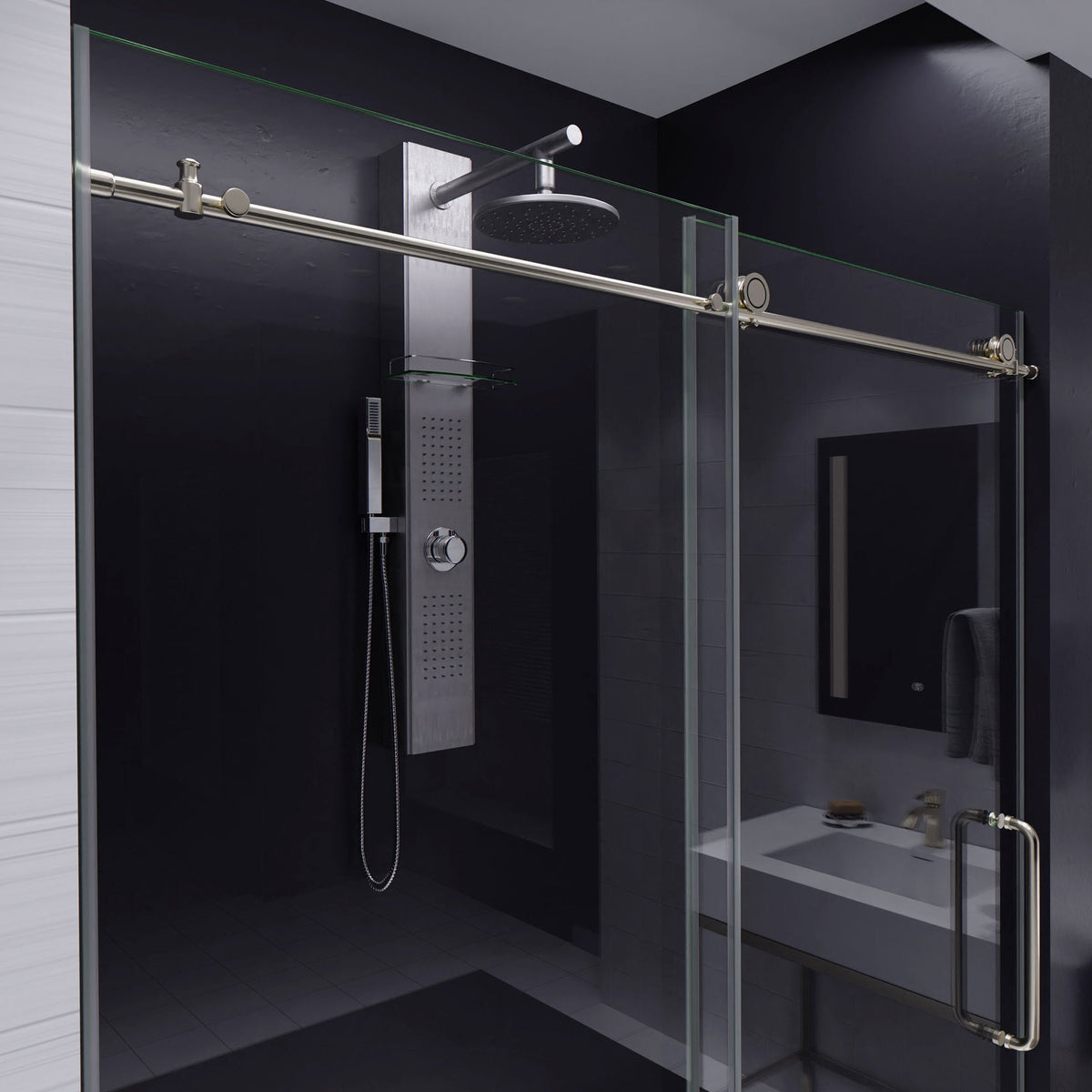 54 x 76 Frameless Shower Door, Madam Sliding Tempered Clear