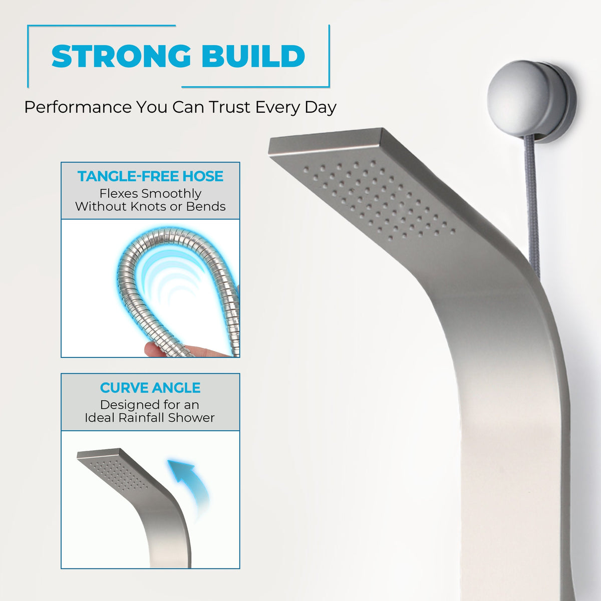 Cici Series 39 in. 2-Jetted Shower Tower with Heavy Rain Shower and Body Jets and Spray Wand
